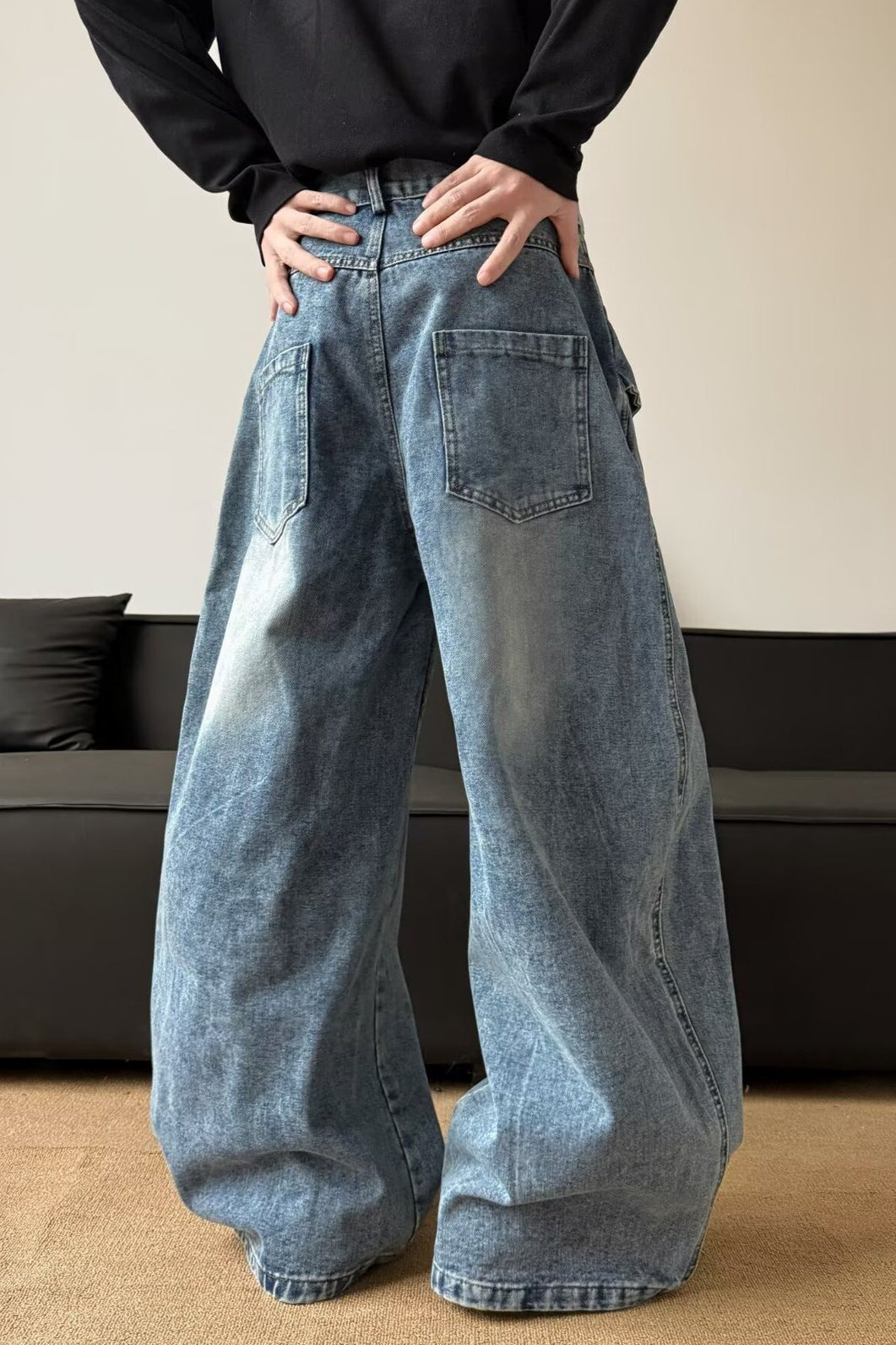 Leopard Star Patch Tie Waist Baggy Wide Leg Denim Jeans 6