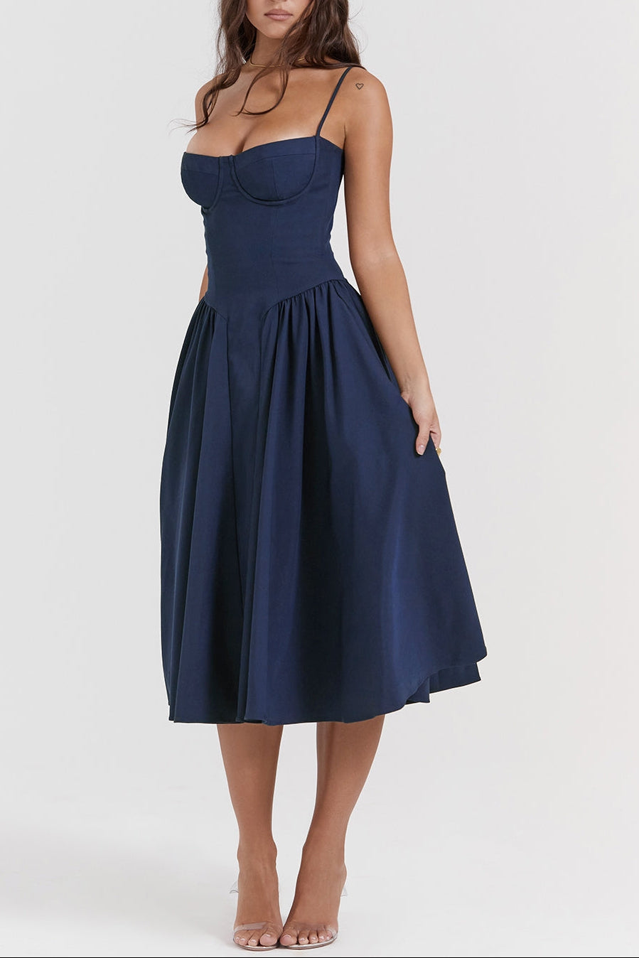 Square Neck Cap Sleeve Fit and Flare Midi Dress 5