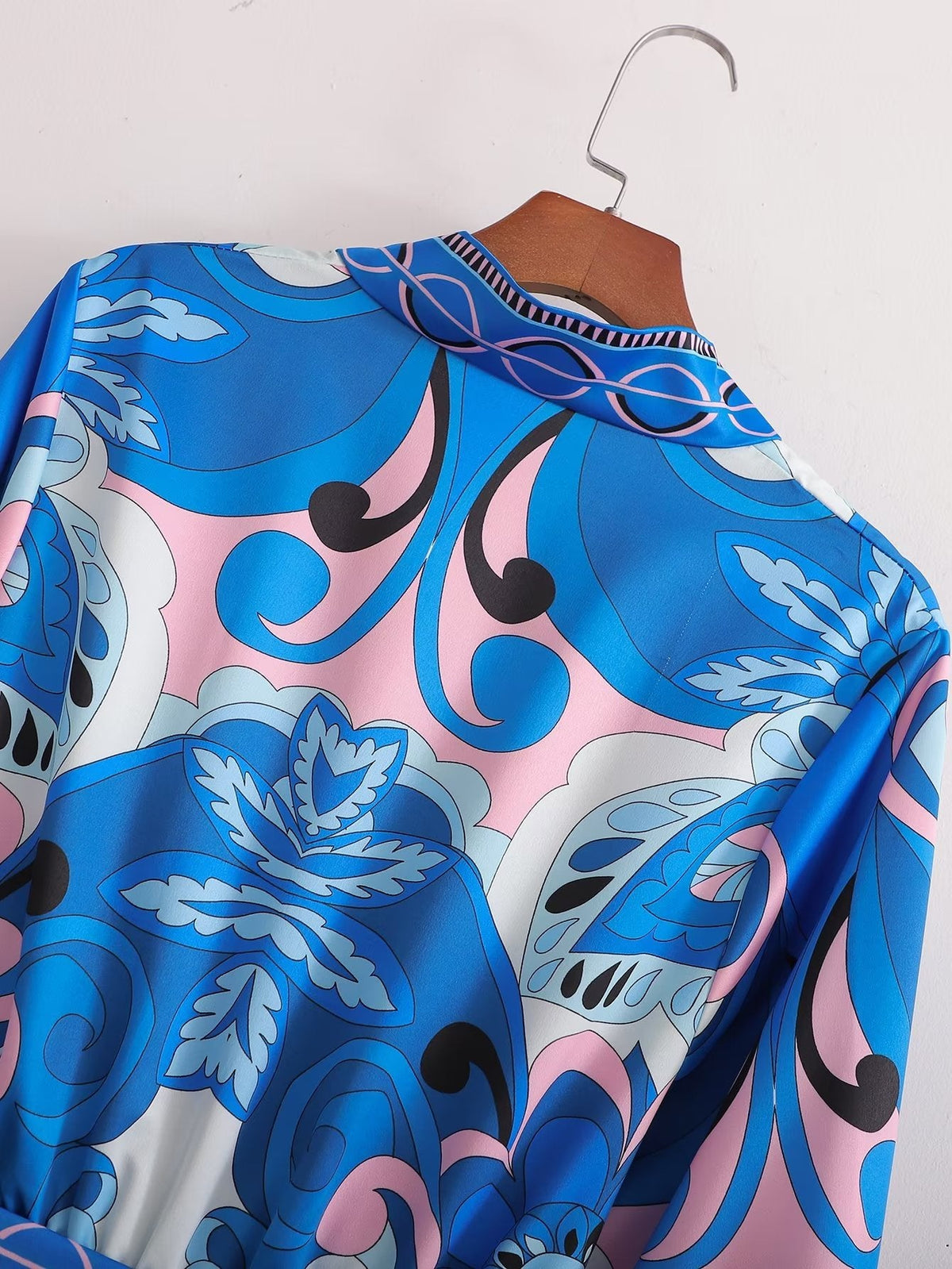 Paisley Print V-Neck Long Sleeve Belted Waist Mini Dress 8