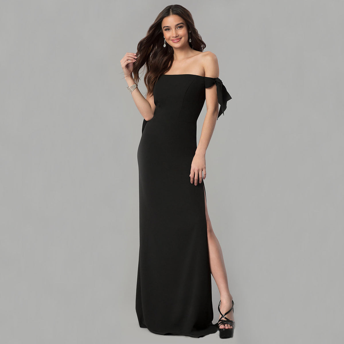 Off Shoulder Tie Sleeve Choker High Split Maxi Gown 5