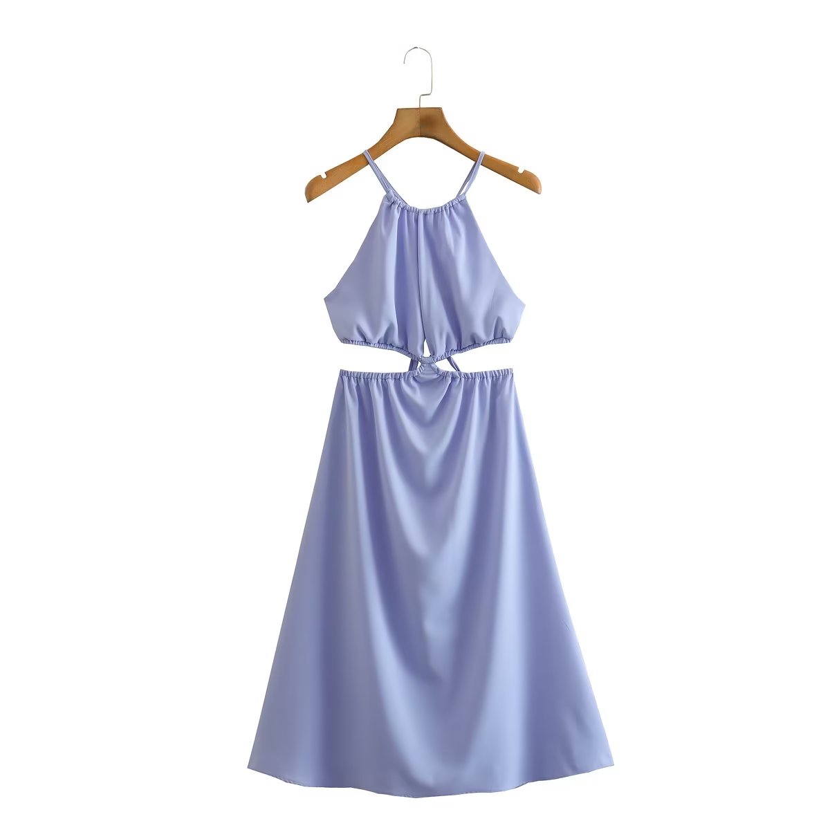 Halter Neck Plunge Cut Out Waist Braided Trim Midi Dress 4