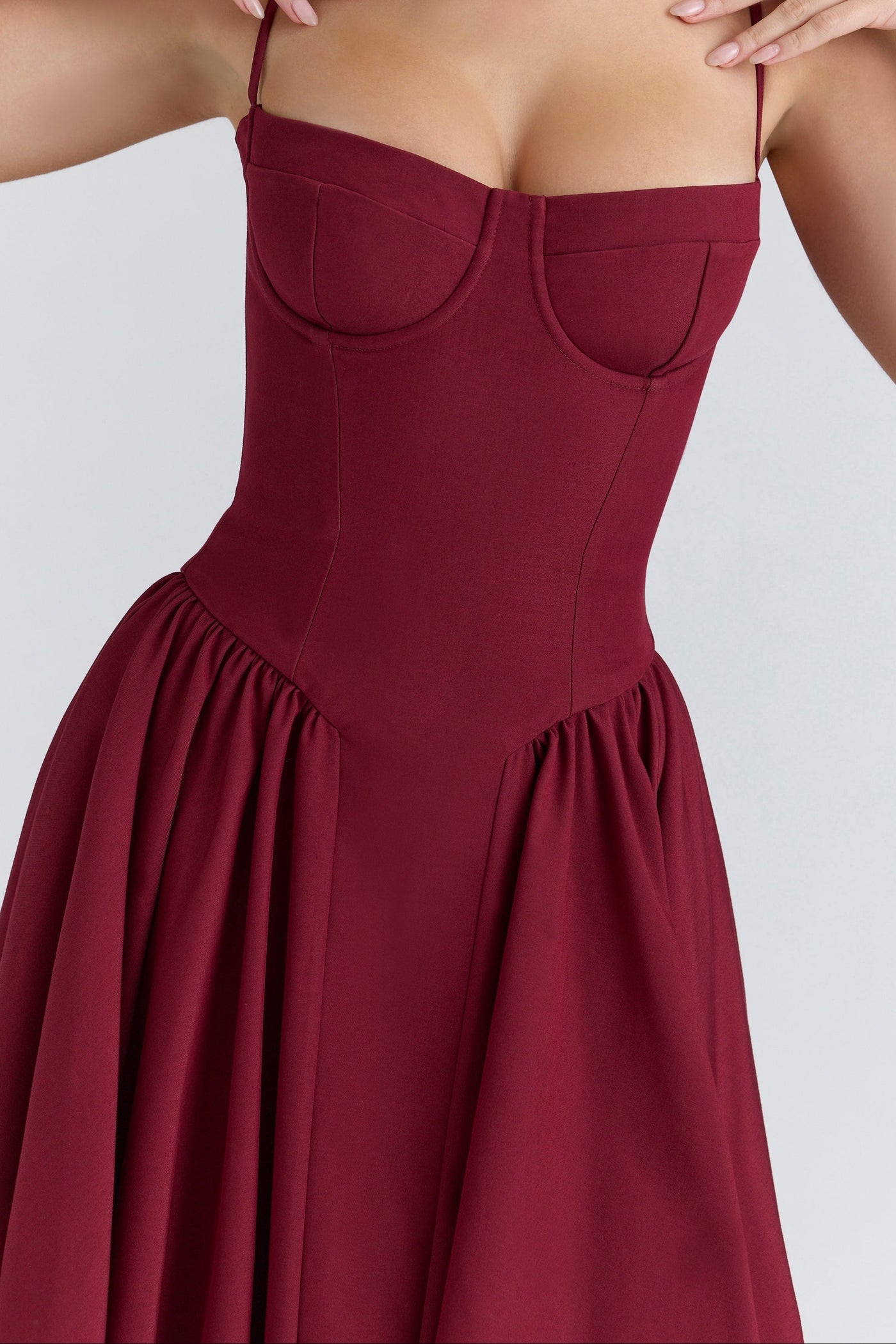 Square Neck Cap Sleeve Fit and Flare Midi Dress 19