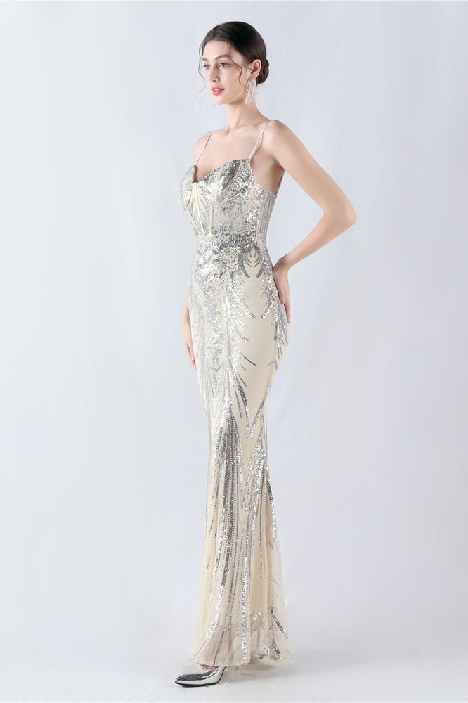 Sequin Spaghetti Strap Sweetheart Mermaid Formal Gown