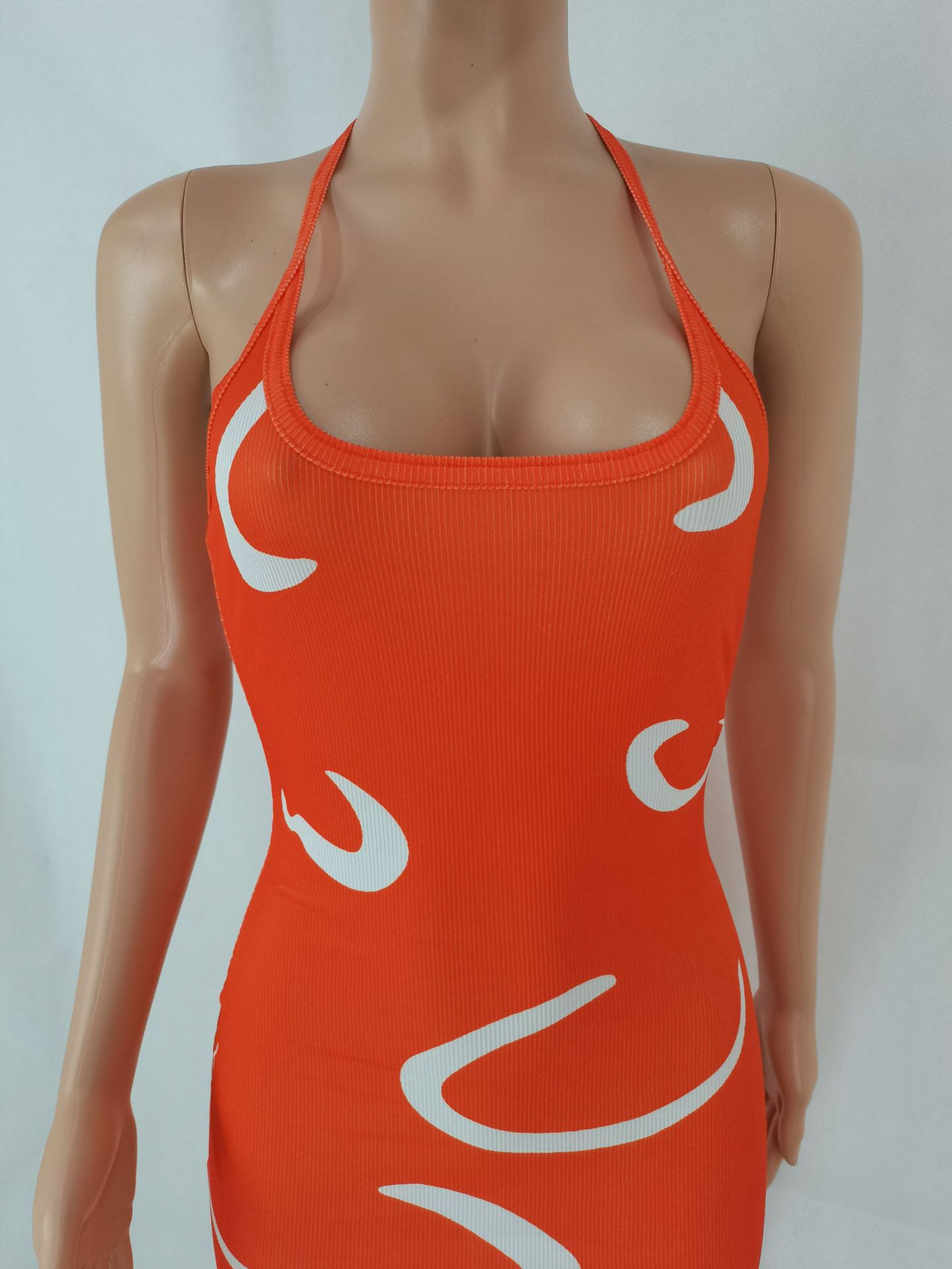 Women Clothing Sexy Halter Slim Fit Sunken Stripe Printed Dress Women Clothing