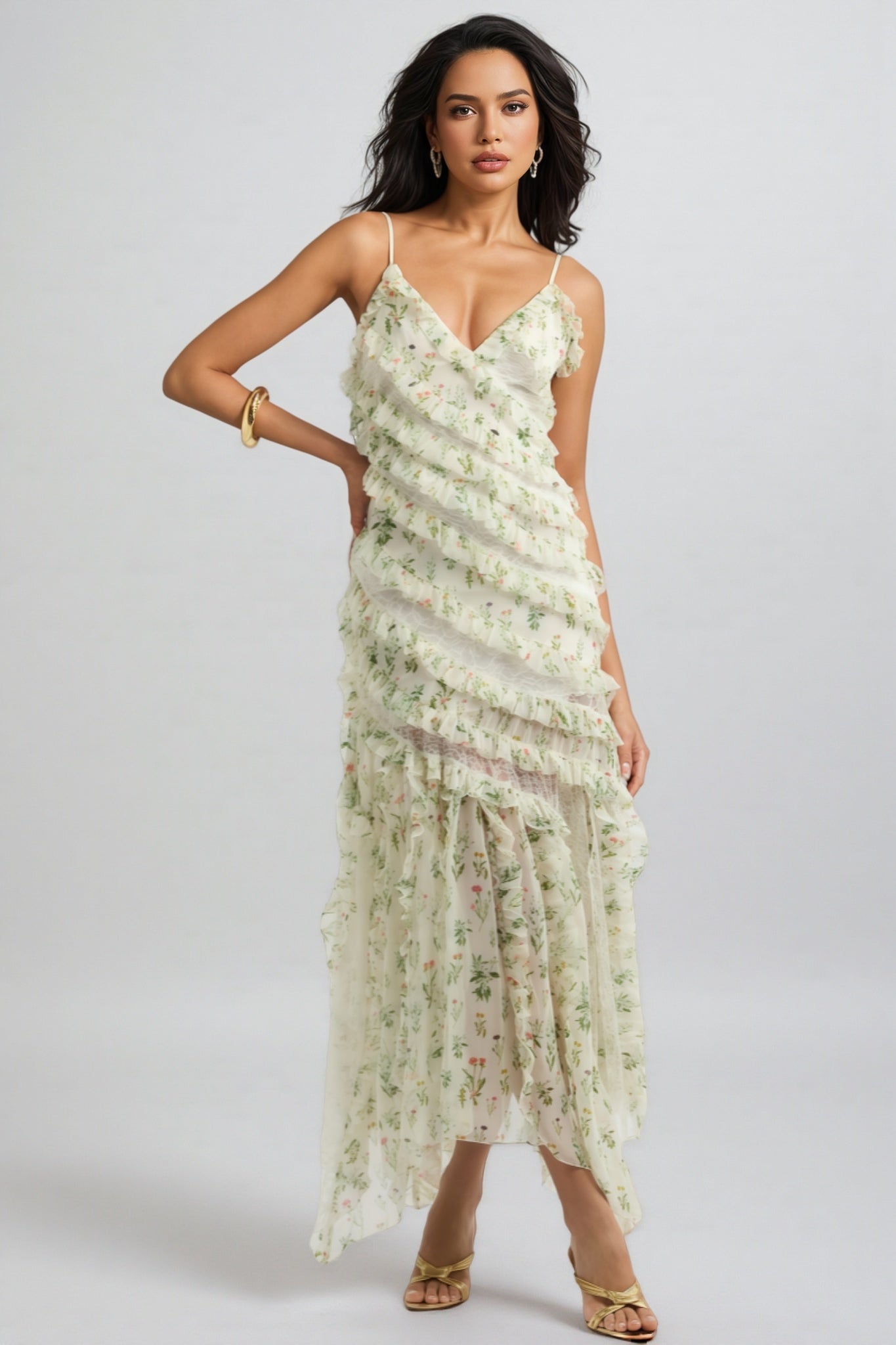 Kaira Floral Print Chiffon Maxi Dress
