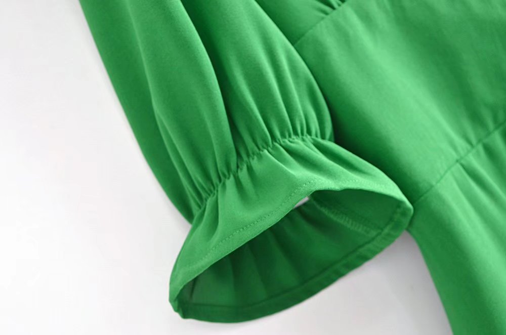 Women Clothing Buckle Slim Short Sleeve Solid Color Dress Casual Wild