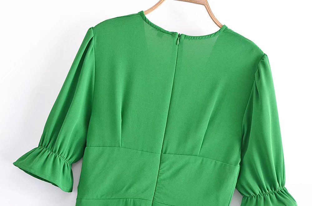 Women Clothing Buckle Slim Short Sleeve Solid Color Dress Casual Wild