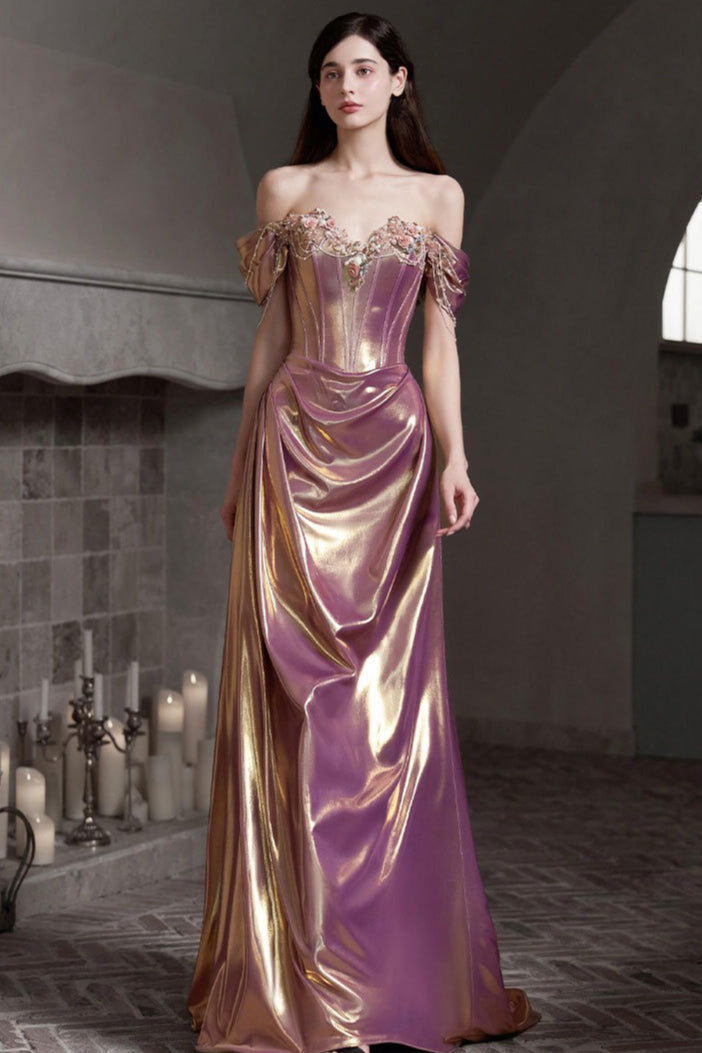 Off Shoulder Sweetheart Ruched High Split Mermaid Gown