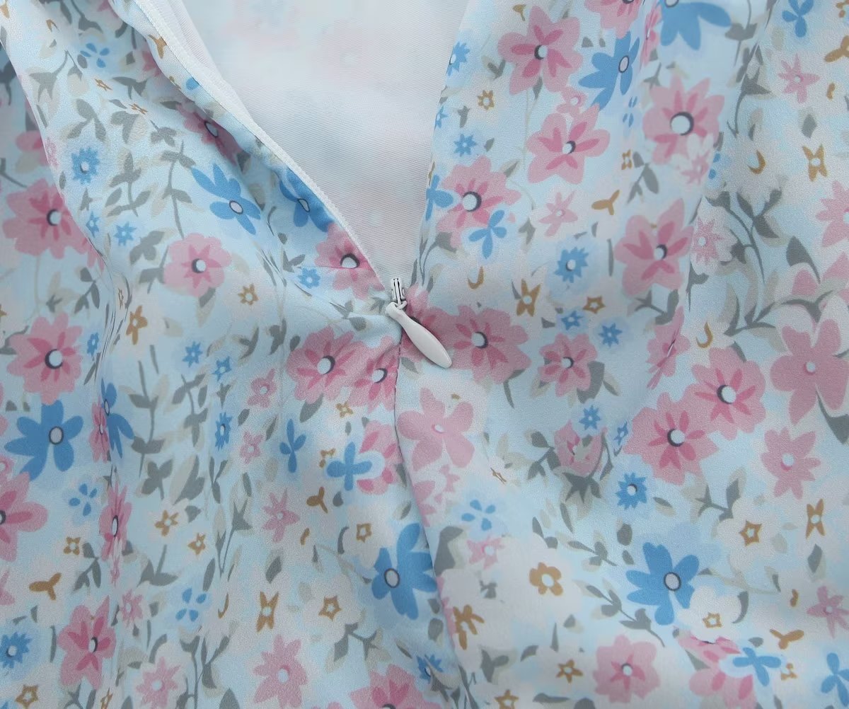 Floral Print Sweetheart Neck Puff Short Sleeve Babydoll Mini Dress 8