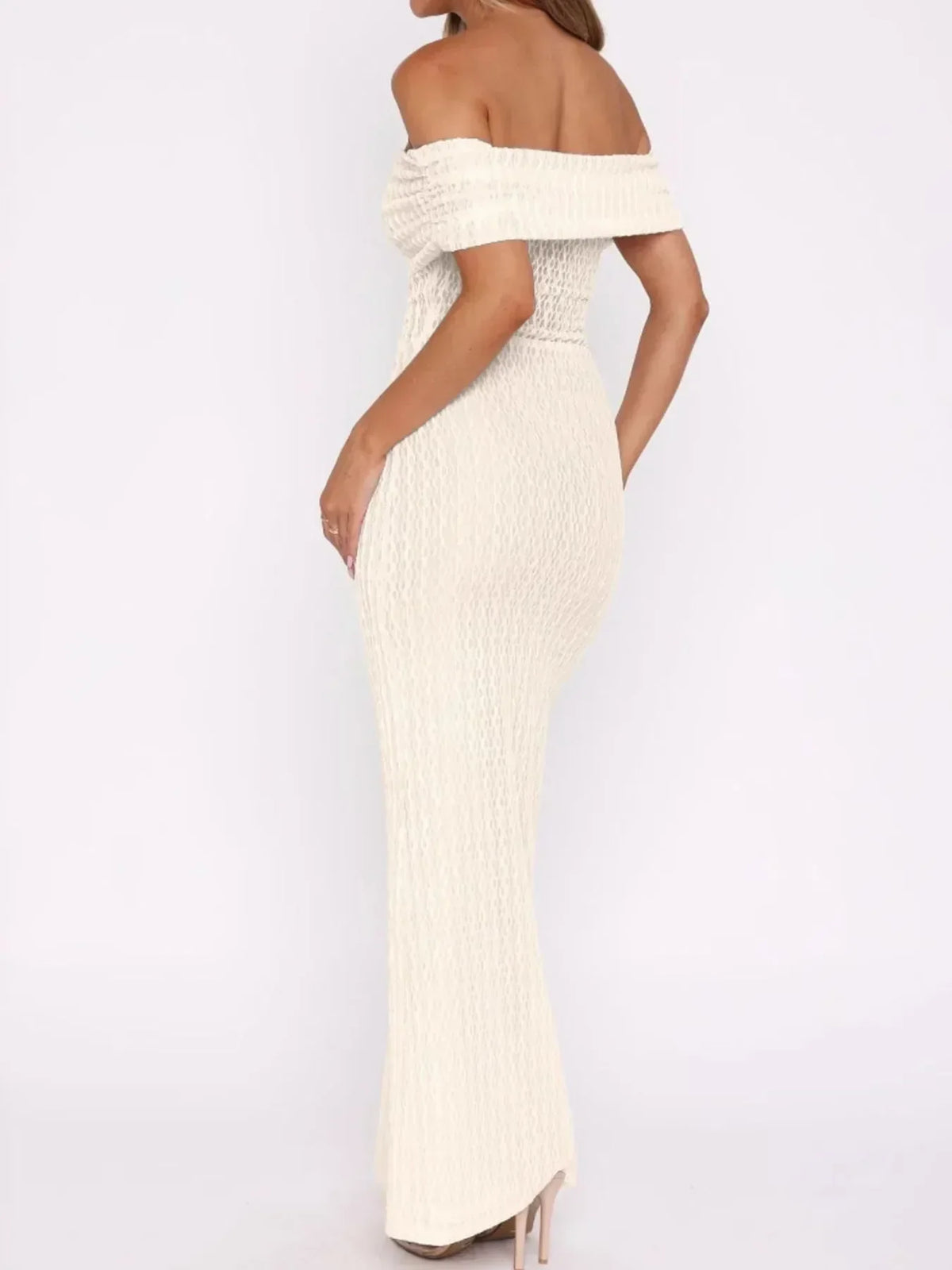 Textured Knit Off Shoulder Fold Over Bodycon Maxi Dress 2