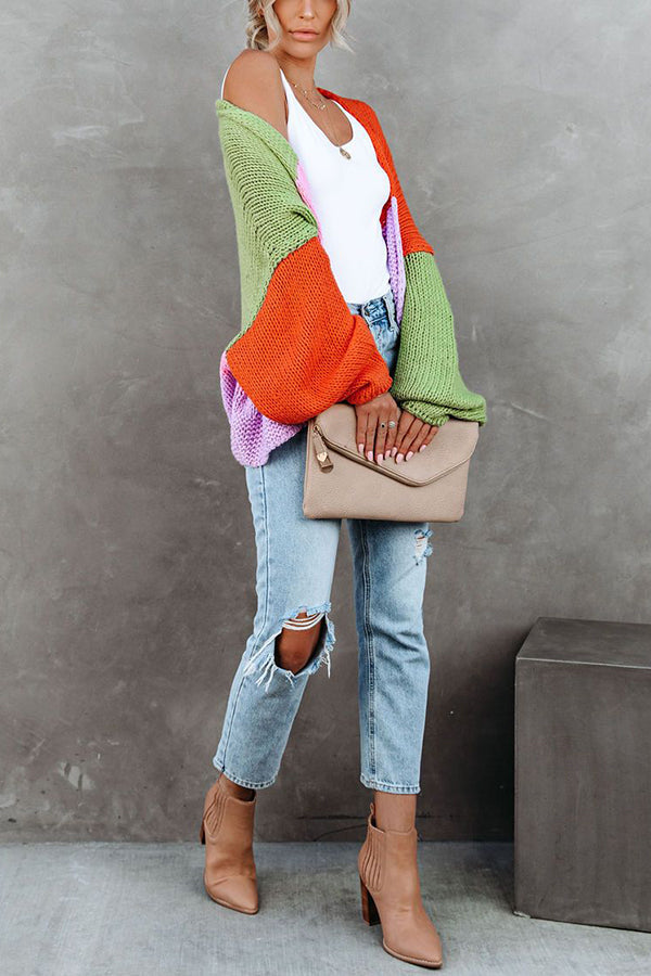 Oversized Colorblock Knit Cardigan