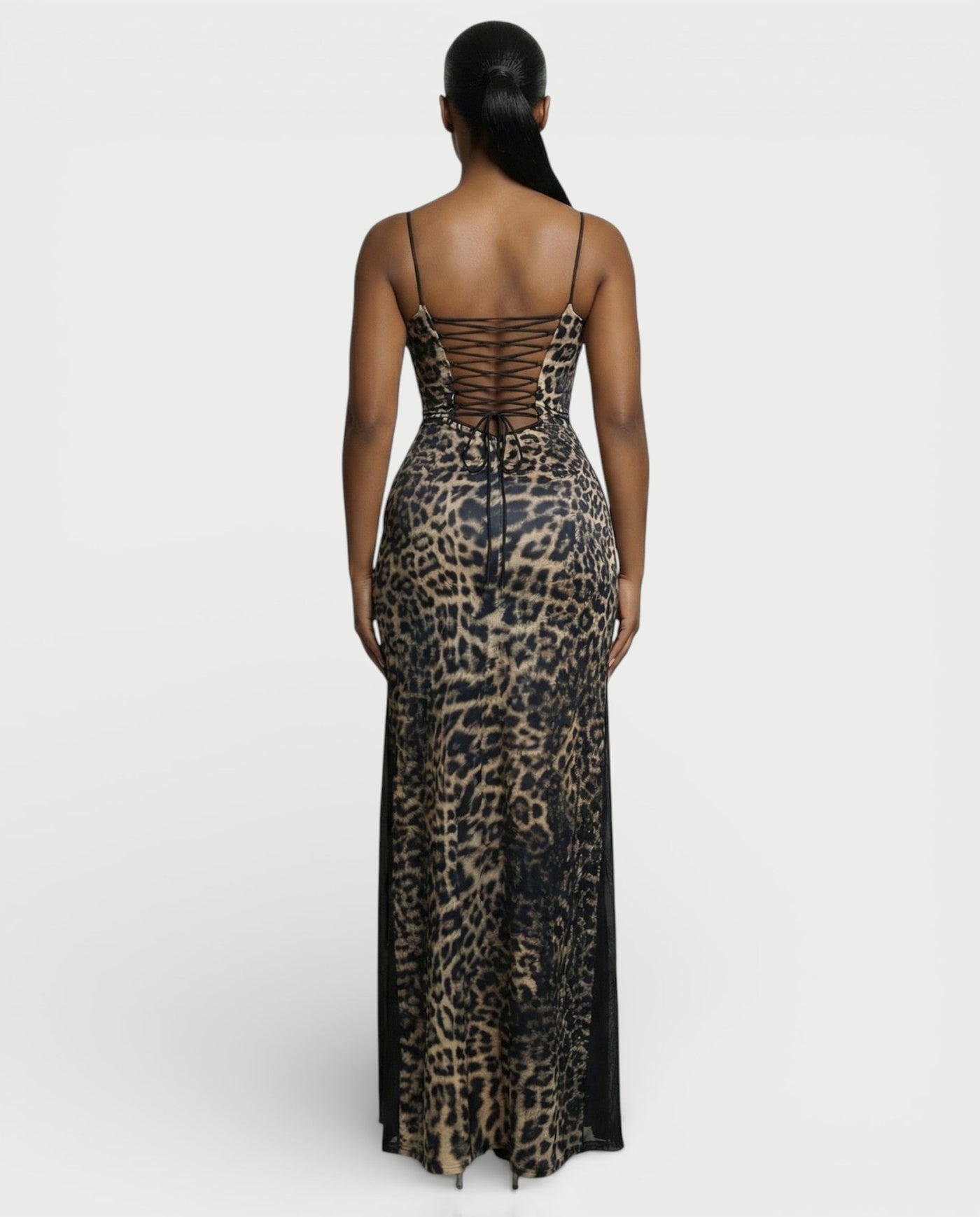 Leopard Print Spaghetti Strap Sheer Maxi Dress 2
