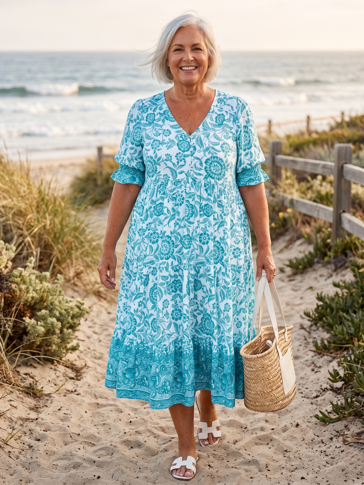 KEISHA™ - GRACEFUL V-NECK FLORAL MIDI DRESS
