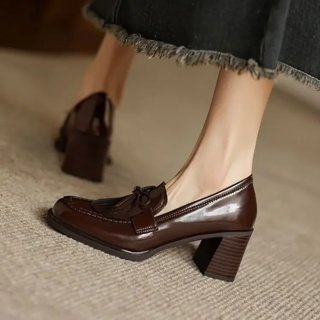 Square Toe Tassel Block Heel Loafer Pumps