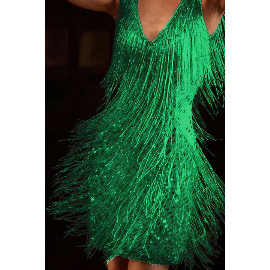 Fringe Sequin V-Neck Sleeveless Mini Party Dress