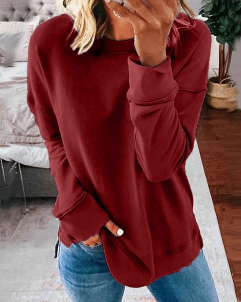 Crew Neck Long Sleeve Side Slit Sweatshirt 5