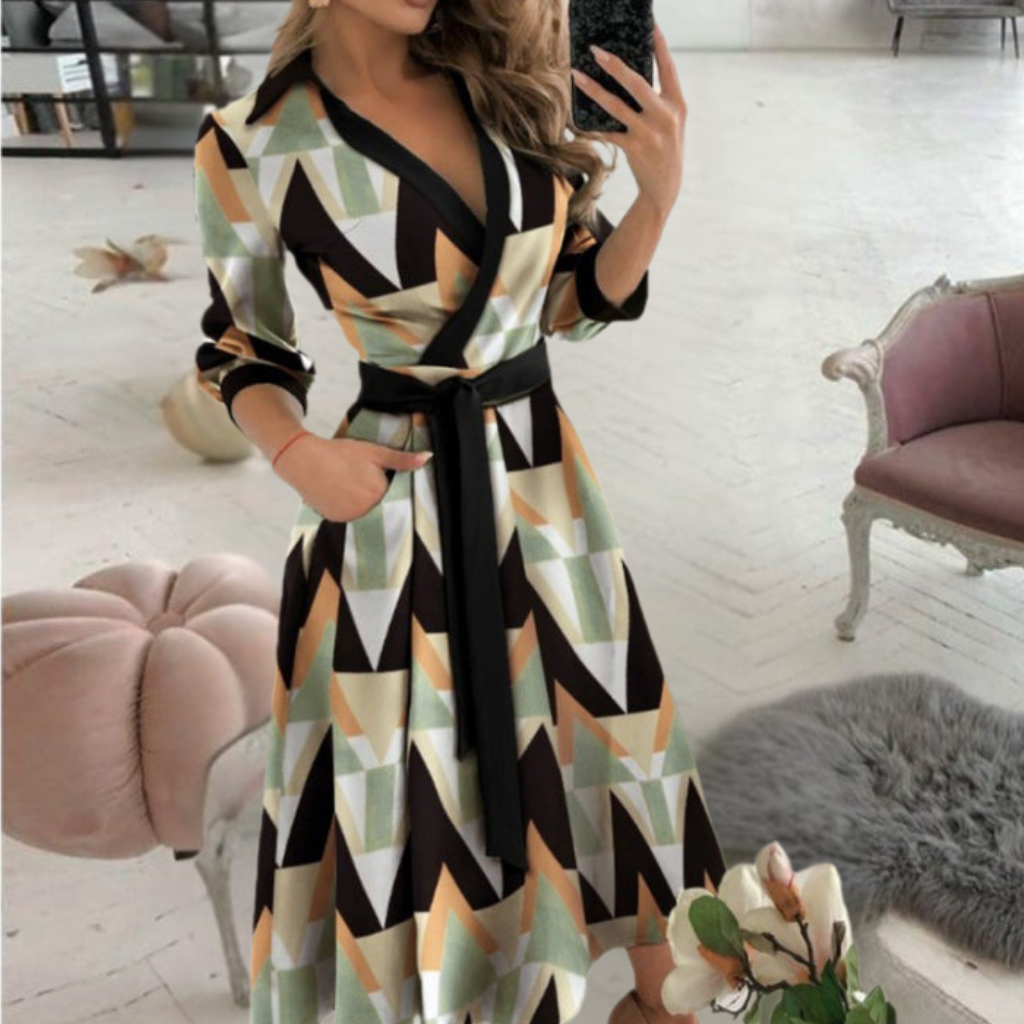 Polka Dot Deep V-Neck Long Sleeve Wrap Midi Dress 8