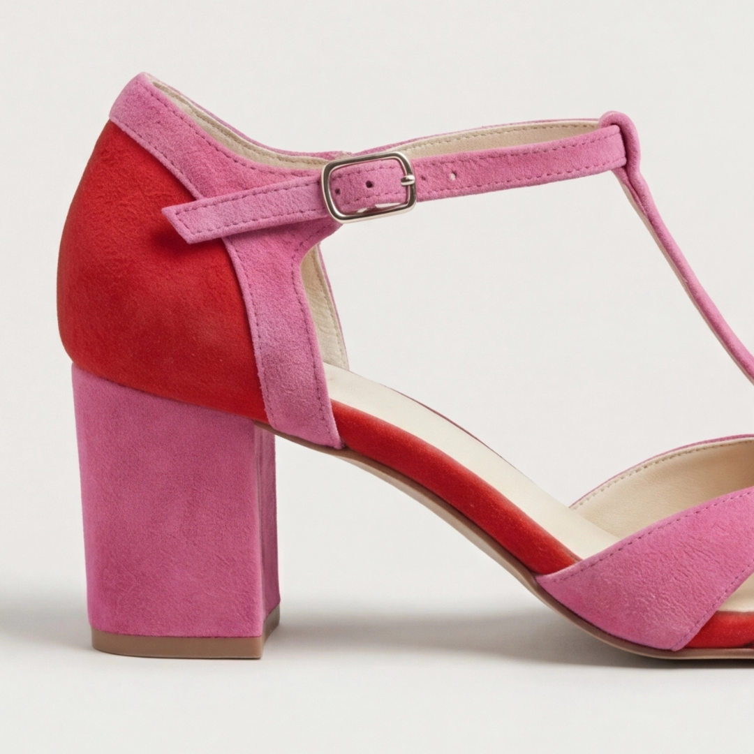 T Strap Cut Out Suede Block Heel Mary Jane Pumps