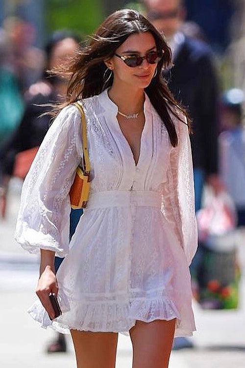 Crochet Lace Long Sleeve V-Neck Mini Dress - View 7