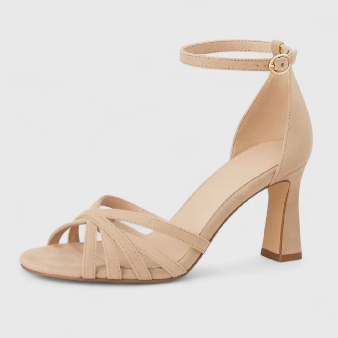 Open Toe Ankle Strap Strappy Flared Heel Sandals