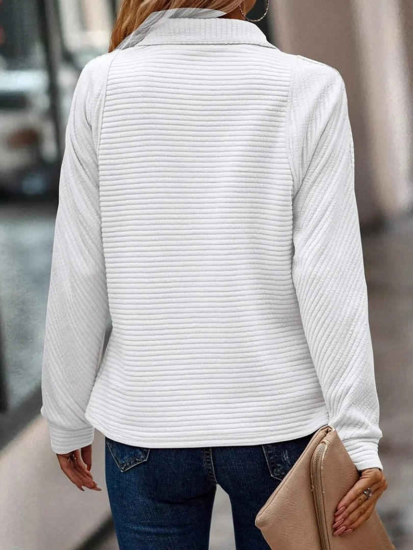 Quarter Zip Collared Long Sleeve Ribbed Sweatshirt