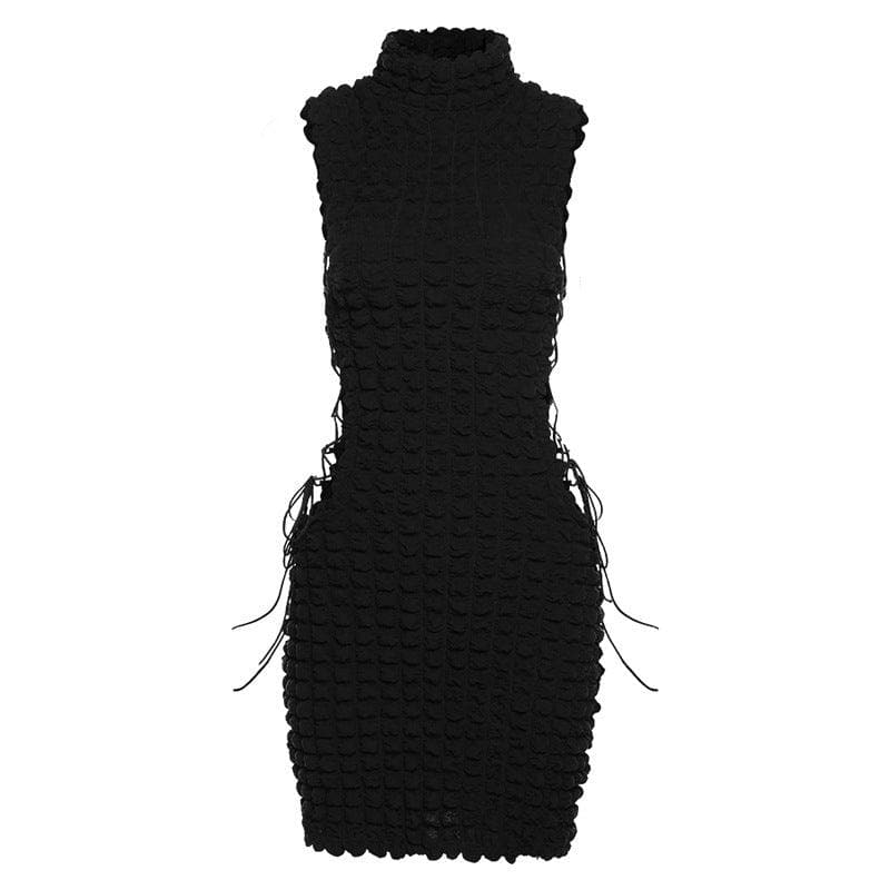 Sleeveless high neck lace up side mini dress - View 9