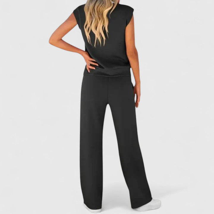 Cap Sleeve Top and Drawstring Wide Leg Pants Two Piece Set