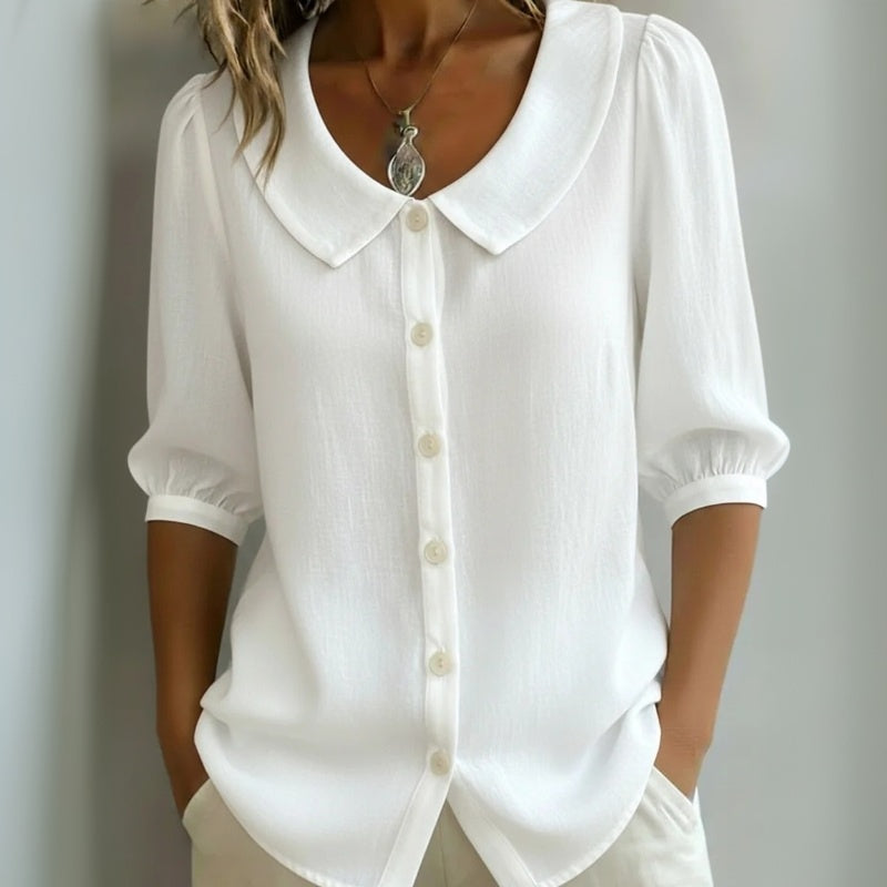 Peter Pan Collar Half Sleeve Button Front Blouse