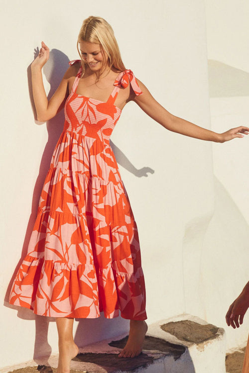 Into The Sunset Print Maxi Dress - Orange Orange
