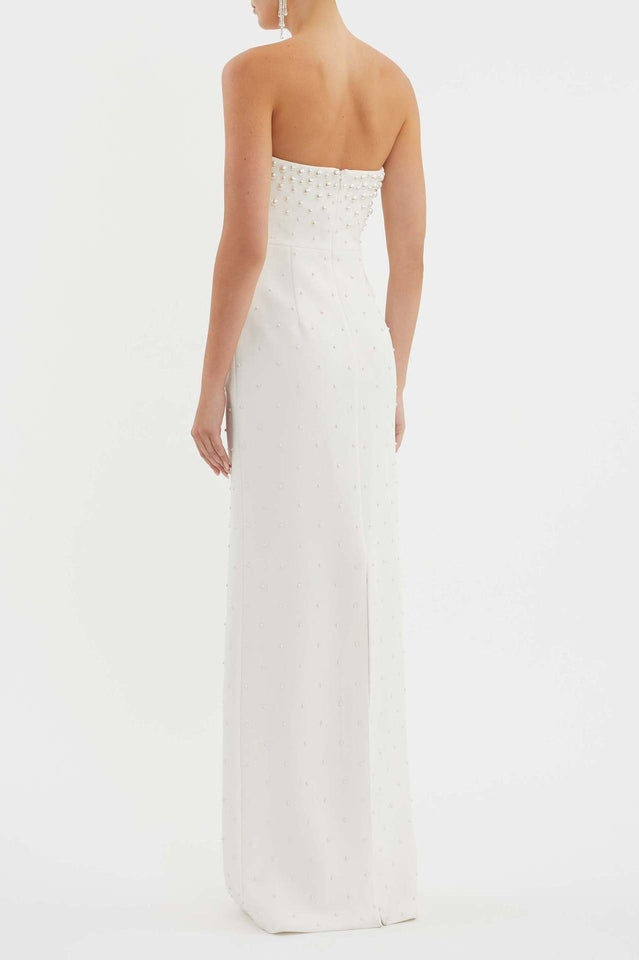 Pearl Embellished Strapless Gown