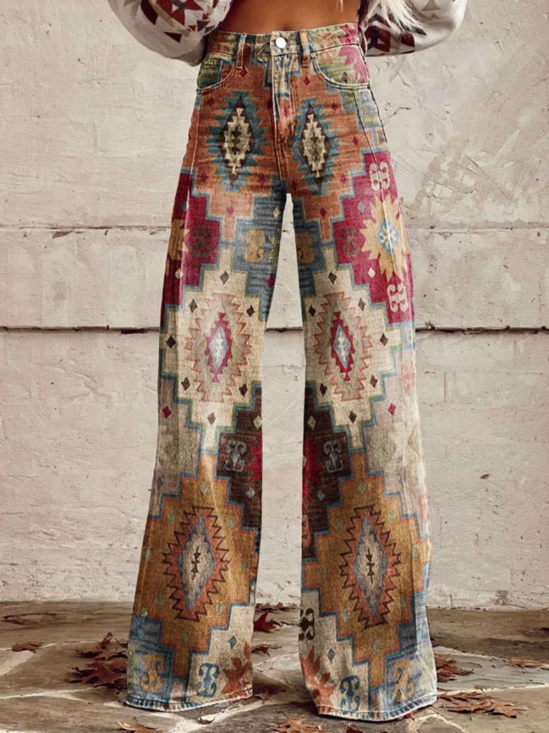 Aztec Print High Waist Wide Leg Pants