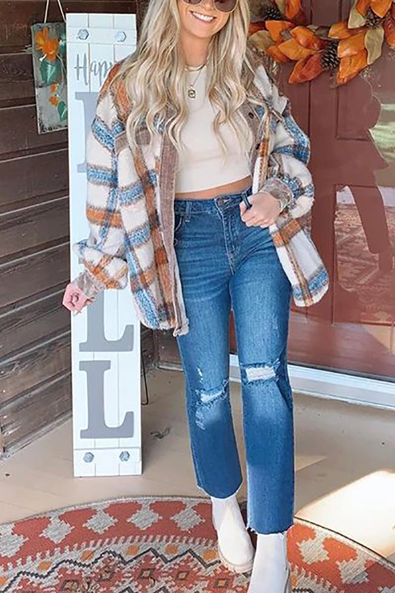 Plaid Pockets Button Jackets