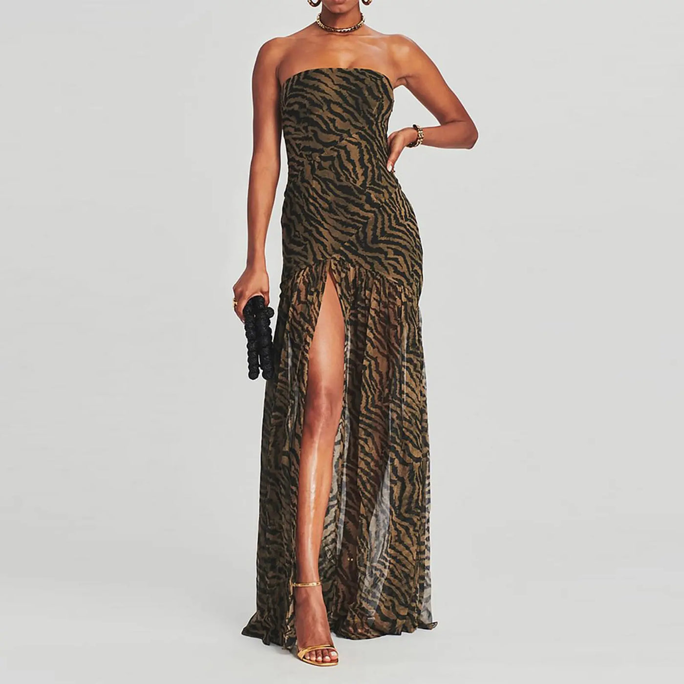 Strapless Mesh High Split Maxi Dress 4