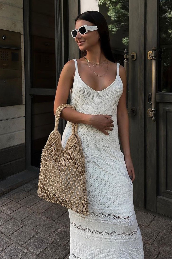 Cami U-Neck Crochet Knit Maxi Sweater Dress