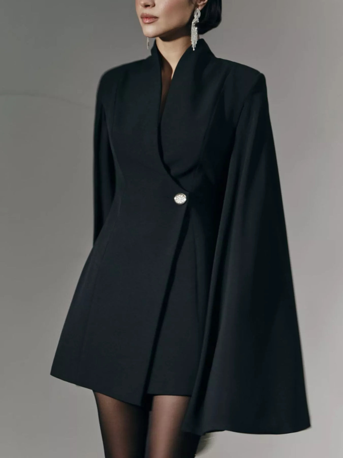Cape Sleeve Shawl Collar One Button Mini Blazer Dress 2