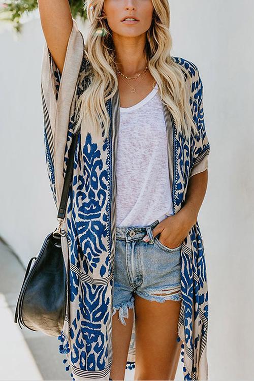 Print Pompom Cardigam