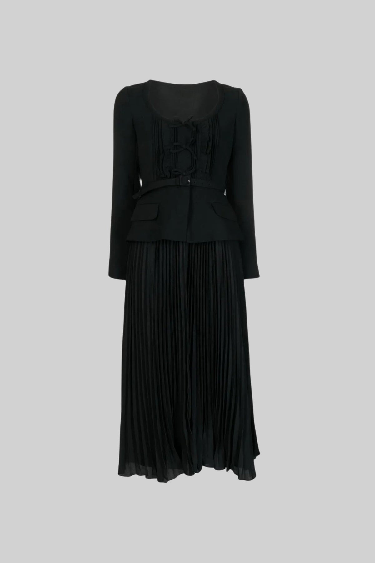 Faux Two-Piece Scoop Neck Ruffle Bow Belted Peplum Maxi Dress - View 2