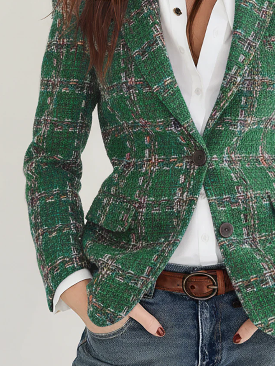 Plaid Tweed Single Button Blazer