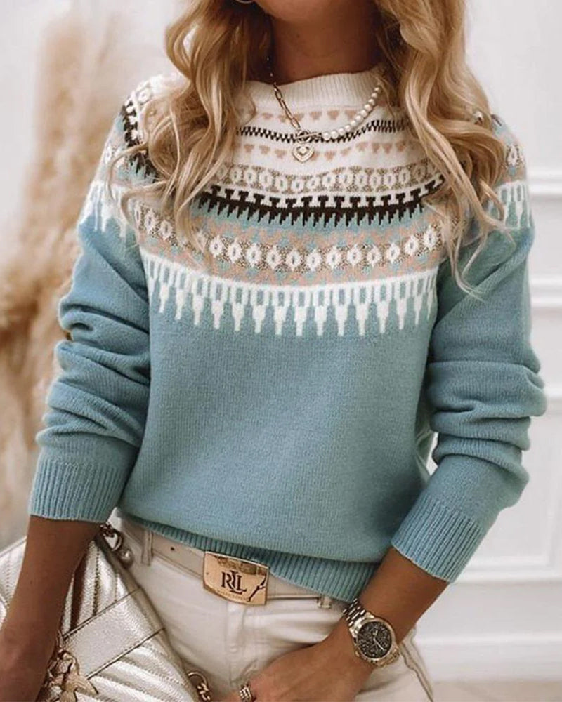 Fair Isle Crew Neck Long Sleeve Sweater