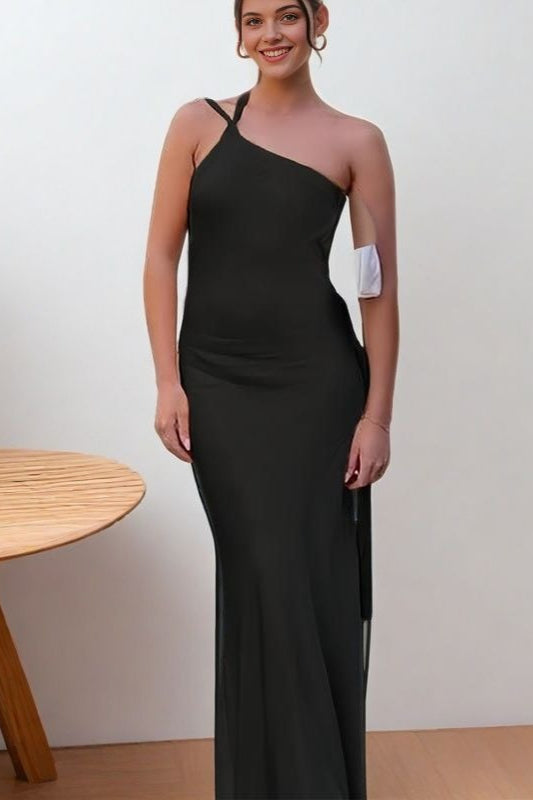 Satin One Shoulder Bias Cut Mermaid Gown