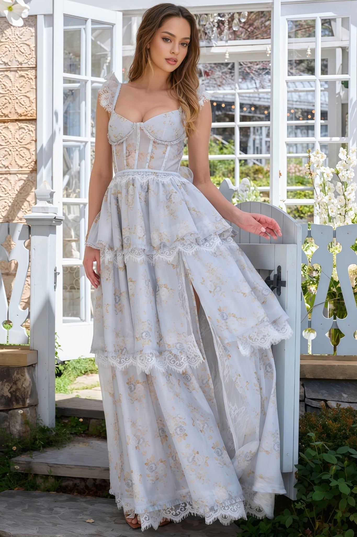 Brion Blue Lace Print Maxi Dress - View 7