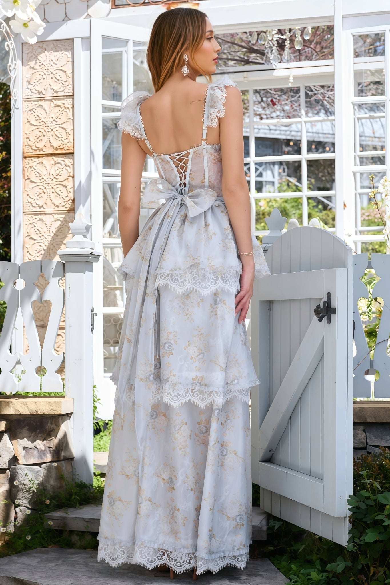 Brion Blue Lace Print Maxi Dress - View 8