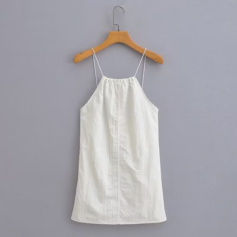 Halter Neck Gathered Linen-Look Sleeveless Shift Mini Dress 3