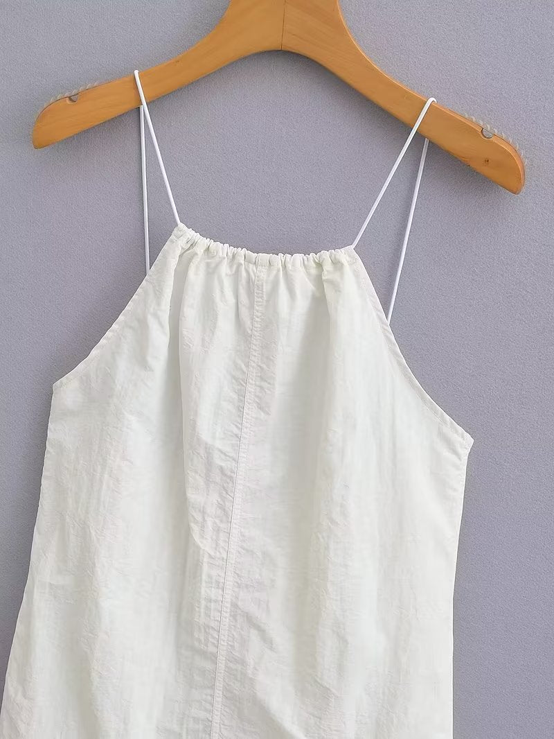 Halter Neck Gathered Linen-Look Sleeveless Shift Mini Dress 5