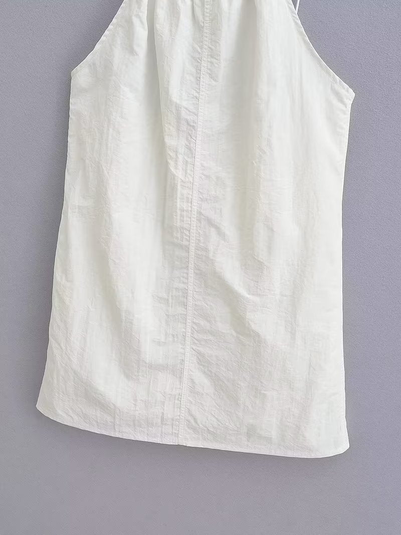 Halter Neck Gathered Linen-Look Sleeveless Shift Mini Dress 6