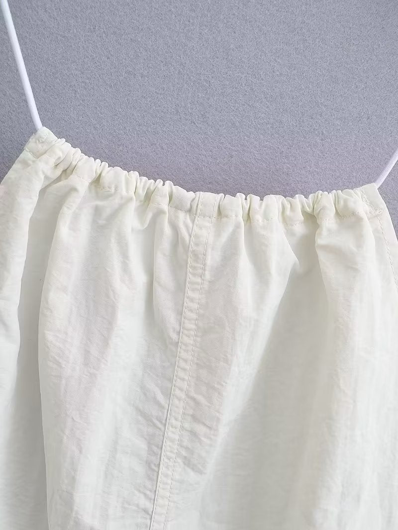 Halter Neck Gathered Linen-Look Sleeveless Shift Mini Dress 7