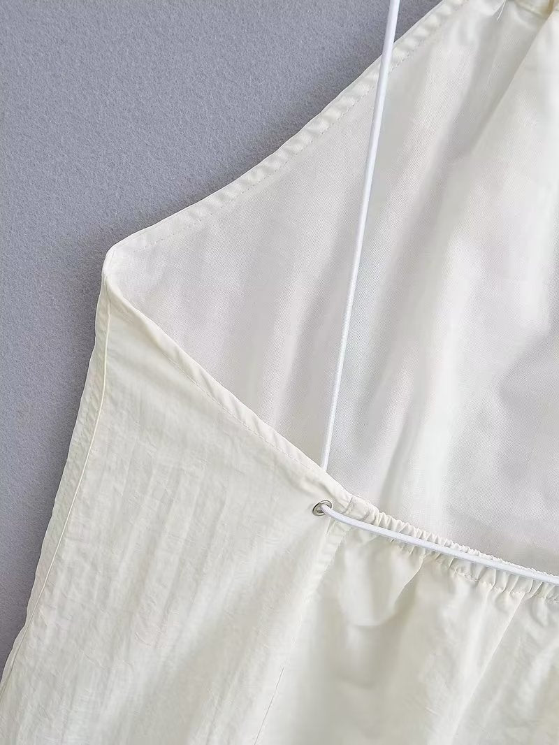 Halter Neck Gathered Linen-Look Sleeveless Shift Mini Dress 12