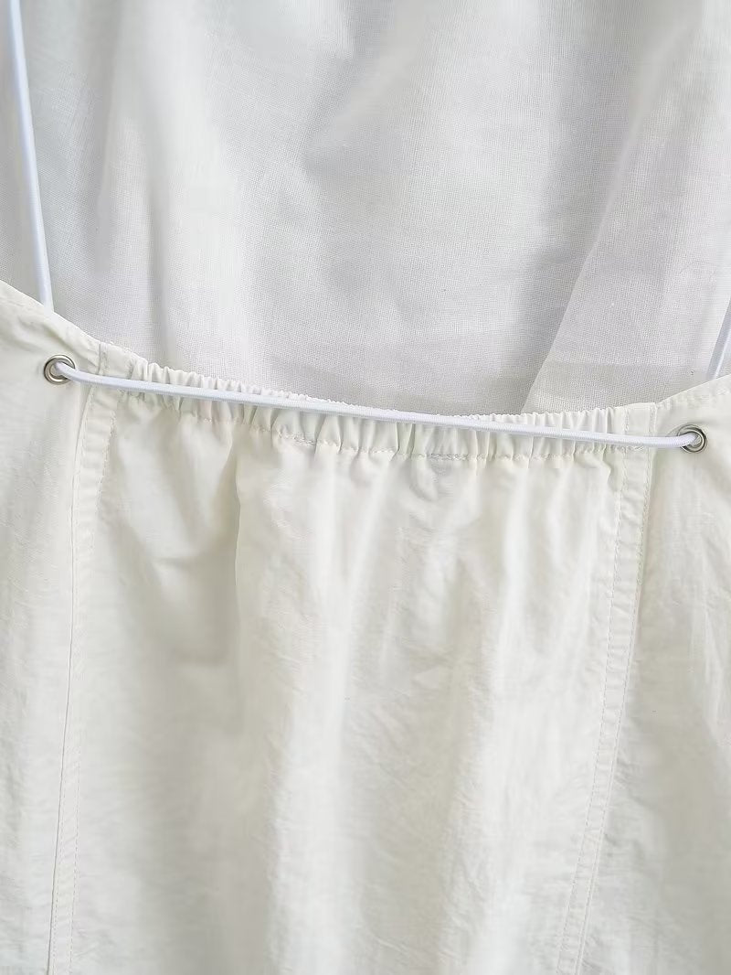 Halter Neck Gathered Linen-Look Sleeveless Shift Mini Dress 13