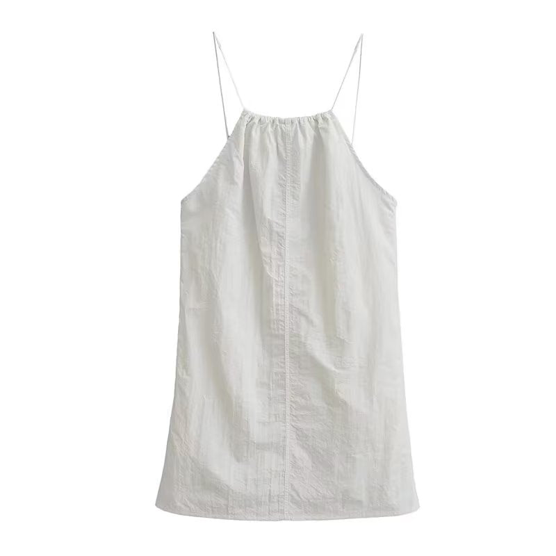 Halter Neck Gathered Linen-Look Sleeveless Shift Mini Dress 16