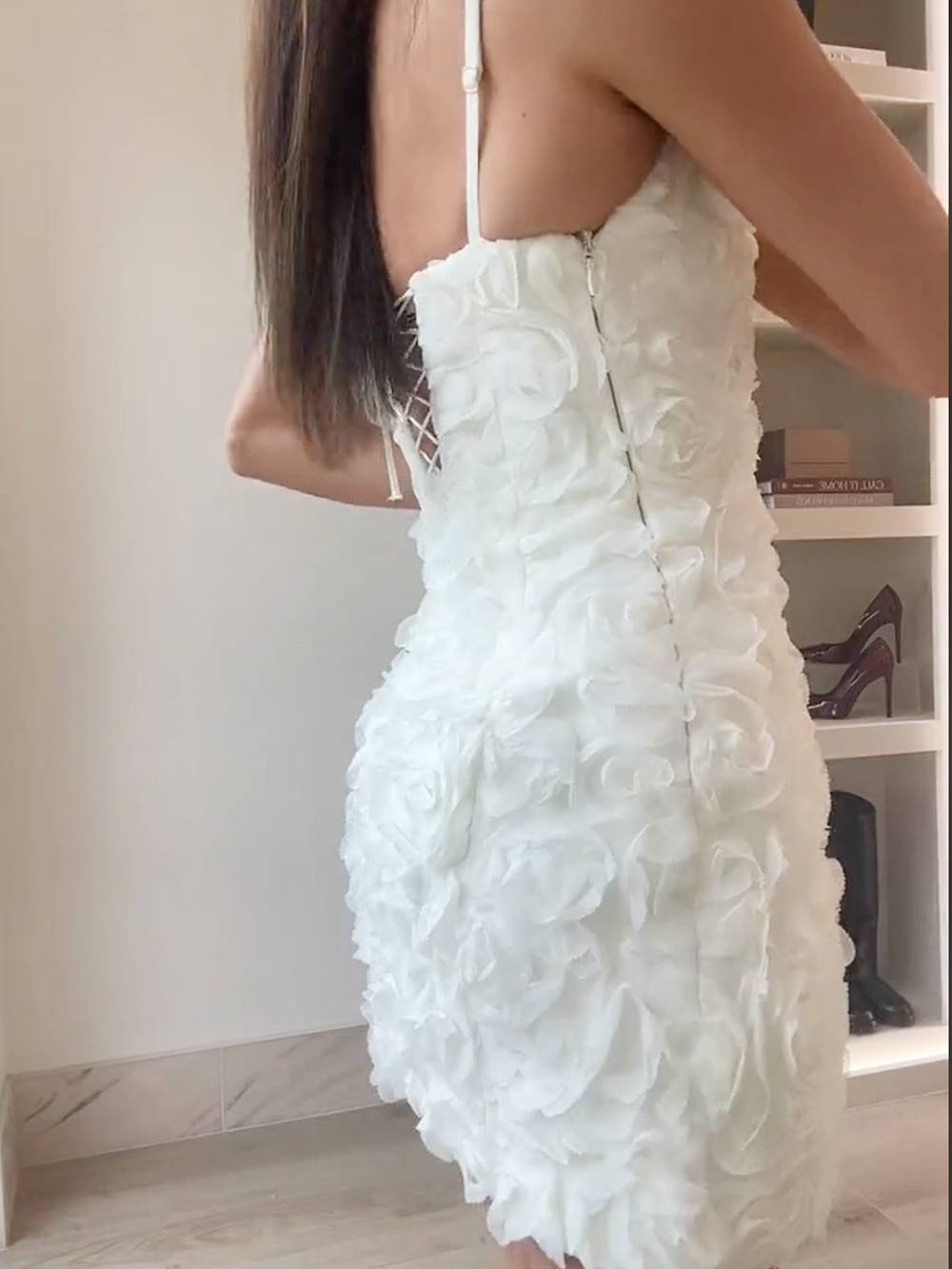 Floral Applique Square Neck Sleeveless Bodycon Mini Dress